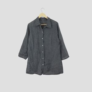 Cut Loose Large Button Up Tunic Sheer Top 3/4 Sleeves Lagenlook Womens READ